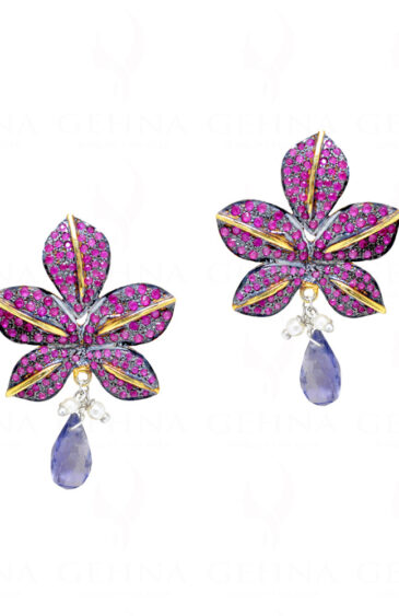 Pink Tourmaline Iolite Gemstone Earrings In 925 Sterling Silver Se011058
