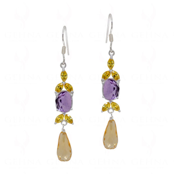 Amethyst & Citrine Gemstone Studded 925 Sterling Silver Earrings SE04-1058