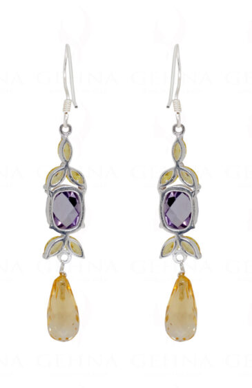 Amethyst & Citrine Gemstone Studded 925 Sterling Silver Earrings SE04-1058