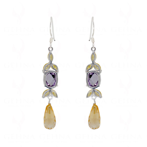 Amethyst & Citrine Gemstone Studded 925 Sterling Silver Earrings SE04-1058