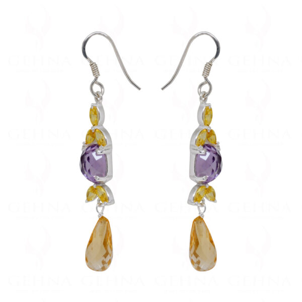 Amethyst & Citrine Gemstone Studded 925 Sterling Silver Earrings SE04-1058