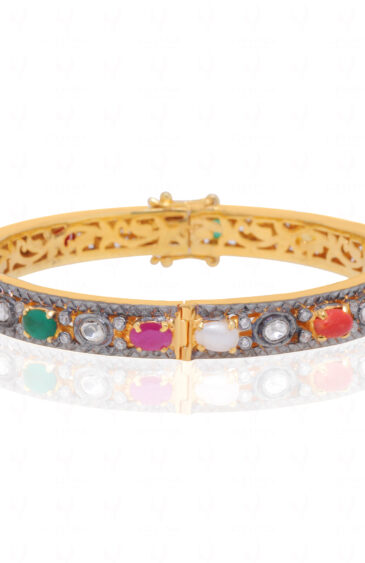 Ruby, Emerald & Multicolor Gemstone Studded 925 Solid Silver Bracelet Sb1059