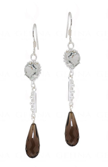 Smoky Brown & Aquamarine Gemstone Studded 925 Sterling Silver Earrings SE04-1059