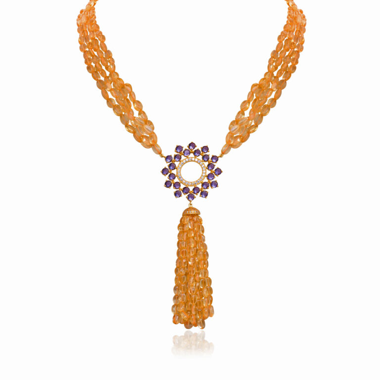 Natural Citrine & Amethyst Gemstone Studded 925 Silver Necklace SN-1059