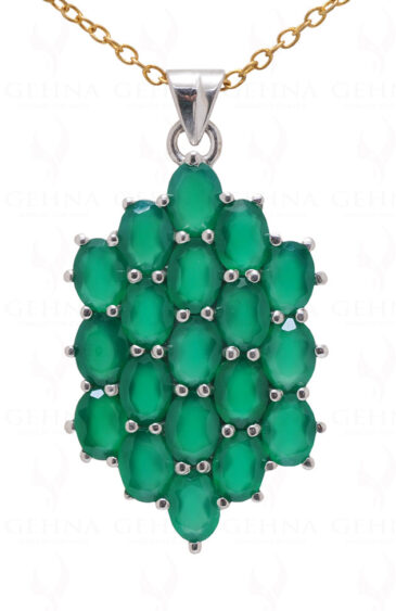 Green Jade Oval Shape Gemstone 925 Silver Pendant SP02-1059