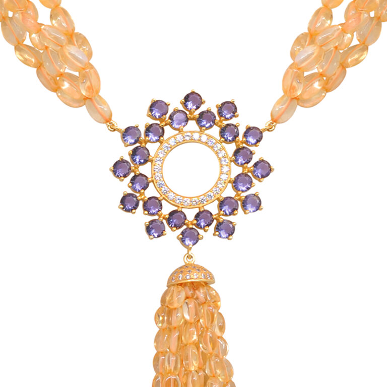 Natural Citrine & Amethyst Gemstone Studded 925 Silver Necklace SN-1059