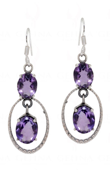 Amethyst Round Shaped Gemstone Studded 925 Sterling Silver Earrings  SE04-1060