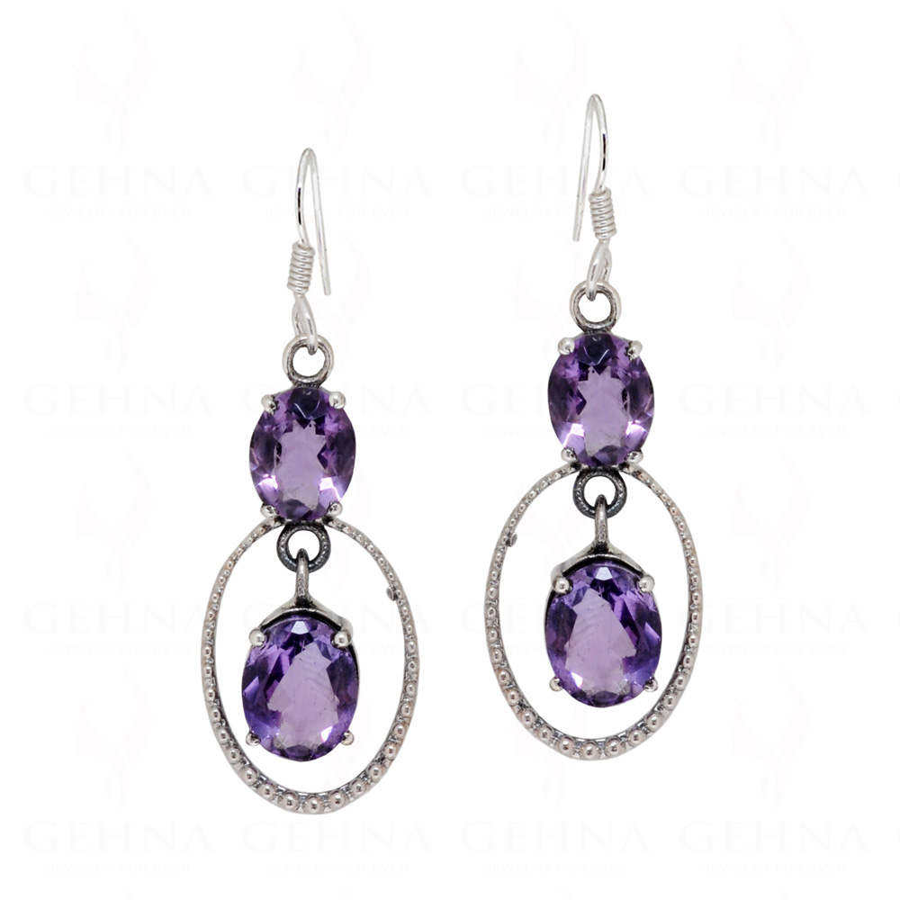 Amethyst Round Shaped Gemstone Studded 925 Sterling Silver Earrings  SE04-1060