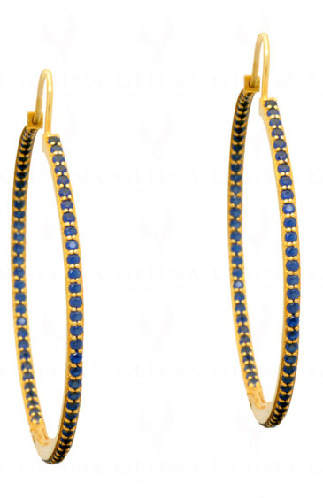 Sapphire Gemstone Studded Hoop Style Earring In 925 Solid Silver Se011060