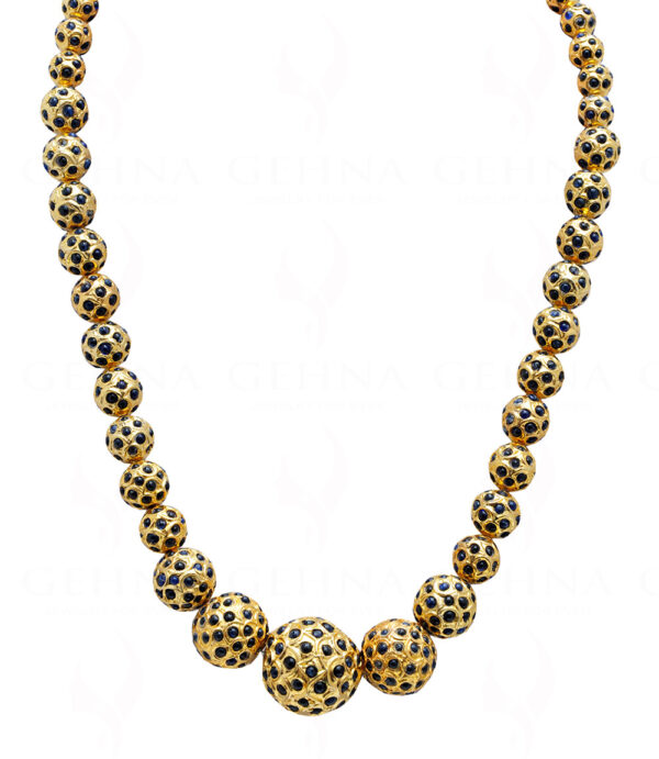 Blue Sapphire Stone Studded Jadau Ball Necklace & Earring Set Ln011061
