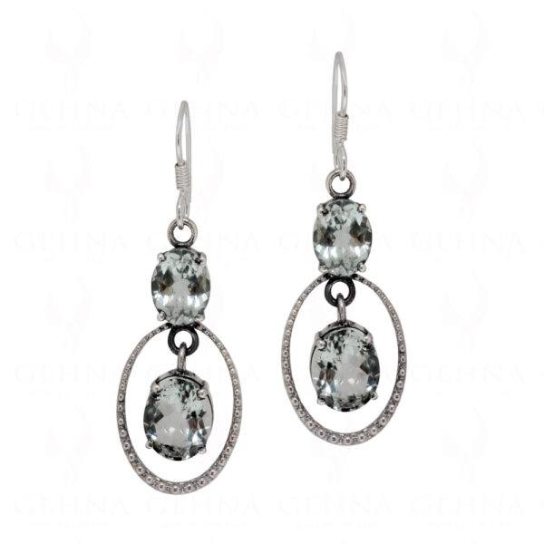 Aquamarine Round Shaped Gemstone Studded 925 Solid Silver Earrings SE04-1061