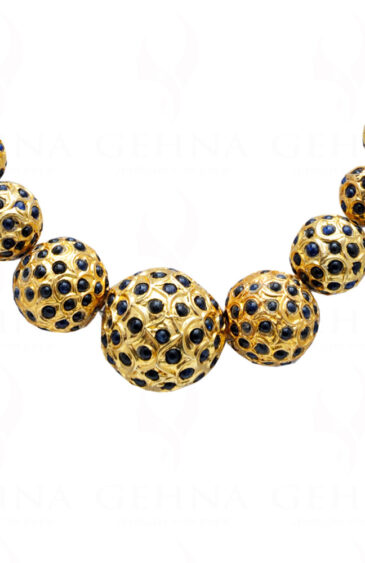 Blue Sapphire Stone Studded Jadau Ball Necklace & Earring Set Ln011061