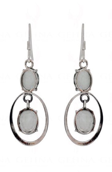 Aquamarine Round Shaped Gemstone Studded 925 Solid Silver Earrings SE04-1061