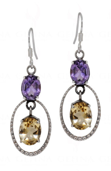 Amethyst & Citrine Round Gemstone Studded 925 Solid Silver Earrings SE04-1062