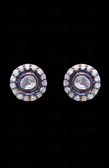 Sapphire Gemstone Studded With Antique Polish 925 Silver Earrings Se011062