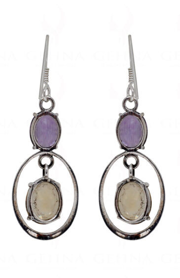 Amethyst & Citrine Round Gemstone Studded 925 Solid Silver Earrings SE04-1062