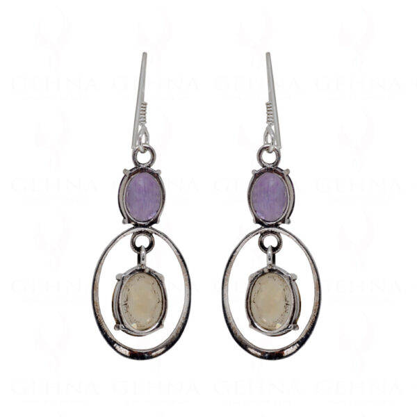 Amethyst & Citrine Round Gemstone Studded 925 Solid Silver Earrings SE04-1062