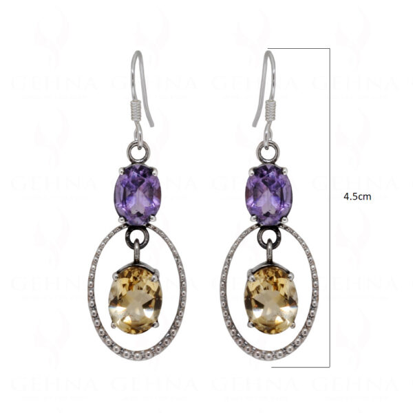 Amethyst & Citrine Round Gemstone Studded 925 Solid Silver Earrings SE04-1062