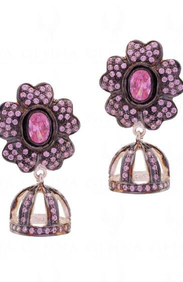 Tourmaline Color Stone Studded Flower Shaped 925 Solid Silver Earrings Se011063