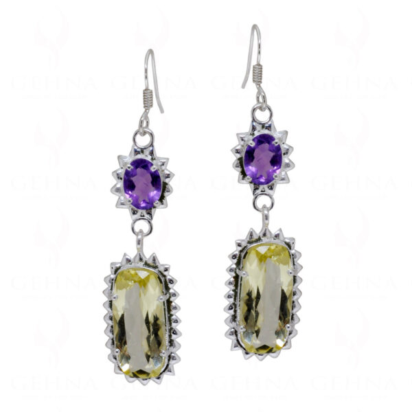 Lemon Topaz & Amethyst Gemstone 925 Sterling Silver Earrings  SE04-1063