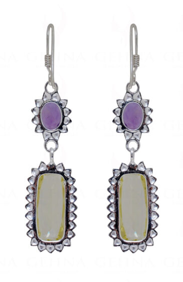 Lemon Topaz & Amethyst Gemstone 925 Sterling Silver Earrings  SE04-1063