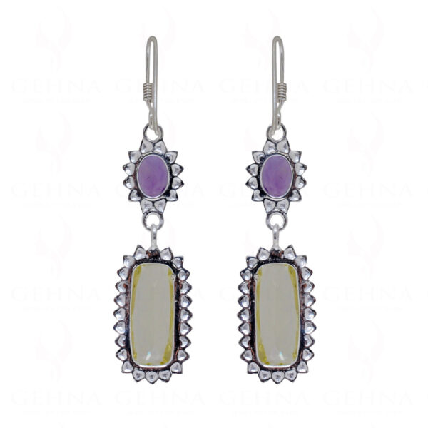 Lemon Topaz & Amethyst Gemstone 925 Sterling Silver Earrings  SE04-1063