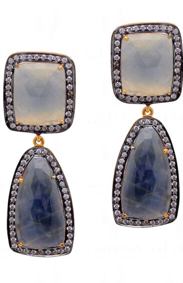 Sapphire Gemstone Studded With Teardrop Shape 925 Silver Earrings Se011064