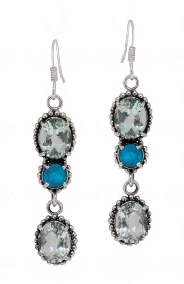 Turquoise & Aquamarine Gemstone Studded 925 Sterling Silver Earrings SE04-1064