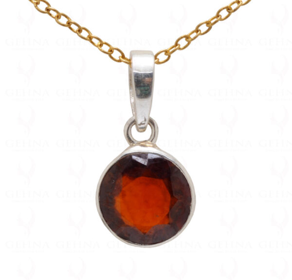 Hessonite Round Shape Gemstone 925 Silver Pendant SP02-1064