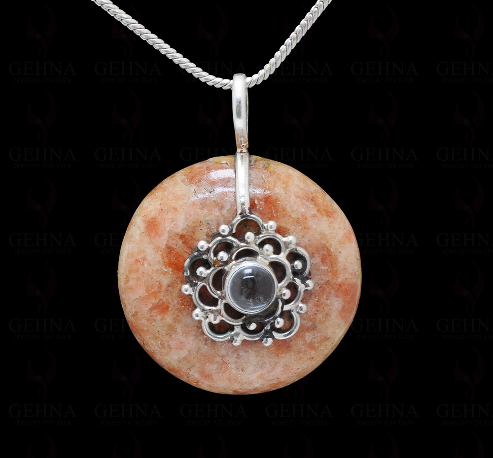 Natural Stunstone Round Shape Gemstone Studded 925 Silver Pendant Sp031064