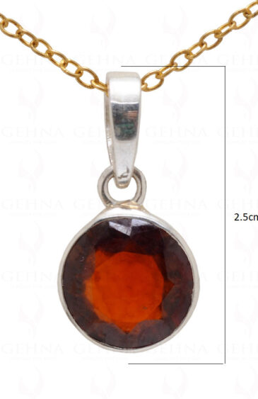 Hessonite Round Shape Gemstone 925 Silver Pendant SP02-1064