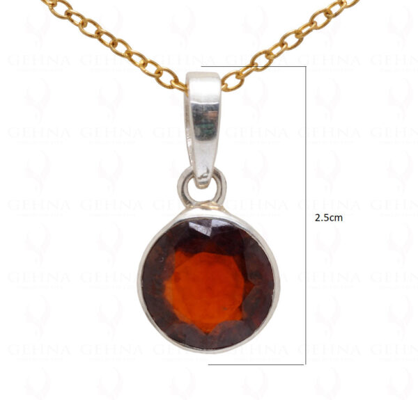 Hessonite Round Shape Gemstone 925 Silver Pendant SP02-1064