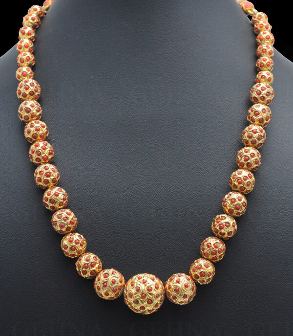 Coral Stone Studded Jadau Ball Necklace & Earring Set Ln011064