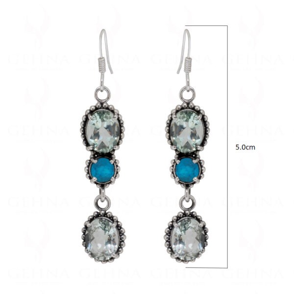 Turquoise & Aquamarine Gemstone Studded 925 Sterling Silver Earrings SE04-1064