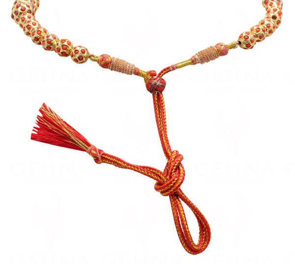 Coral Stone Studded Jadau Ball Necklace & Earring Set Ln011064