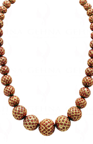 Coral Stone Studded Jadau Ball Necklace With Enamel Work Ln011065
