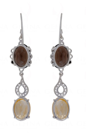 Smoky & Citrine Round Shaped Gemstone Studded 925 Silver Earrings SE04-1065