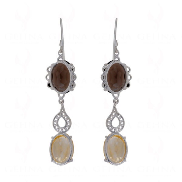 Smoky & Citrine Round Shaped Gemstone Studded 925 Silver Earrings SE04-1065