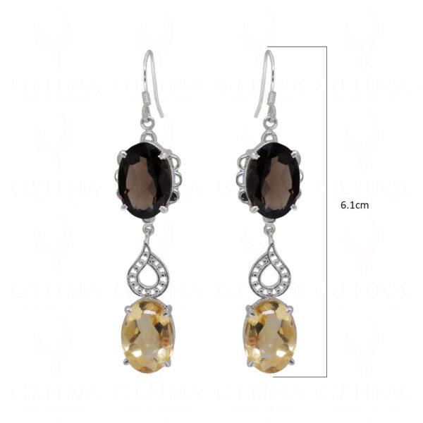 Smoky & Citrine Round Shaped Gemstone Studded 925 Silver Earrings SE04-1065