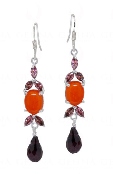 Tourmaline & Carnelian Gemstone Studded 925 Sterling Silver Earrings SE04-1066