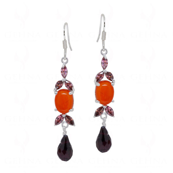 Tourmaline & Carnelian Gemstone Studded 925 Sterling Silver Earrings SE04-1066