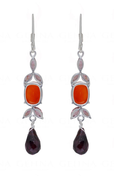 Tourmaline & Carnelian Gemstone Studded 925 Sterling Silver Earrings SE04-1066