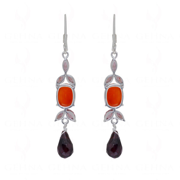 Tourmaline & Carnelian Gemstone Studded 925 Sterling Silver Earrings SE04-1066