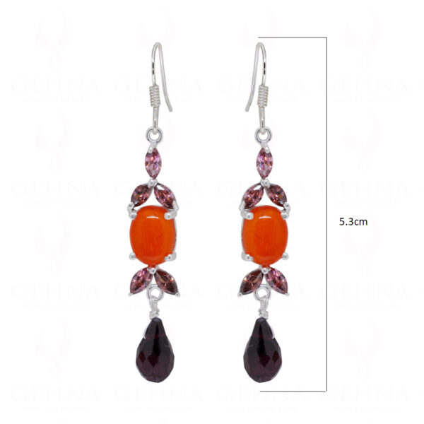 Tourmaline & Carnelian Gemstone Studded 925 Sterling Silver Earrings SE04-1066