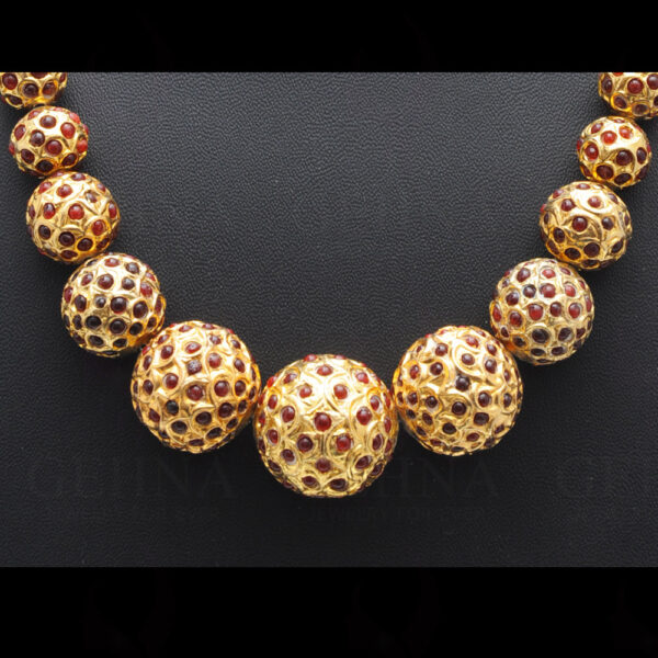 Ruby Stone Studded Jadau Ball Necklace & Earring Set Ln011066