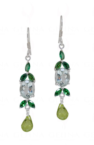 Aquamarine & Peridot Gemstone Studded 925 Sterling Silver Earrings SE04-1067