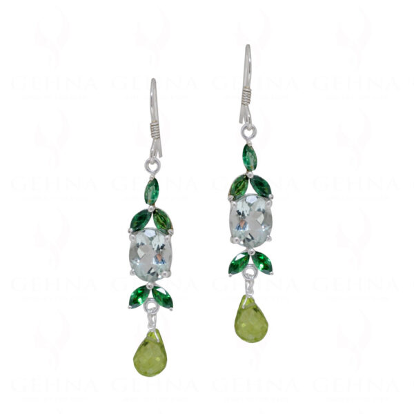 Aquamarine & Peridot Gemstone Studded 925 Sterling Silver Earrings SE04-1067