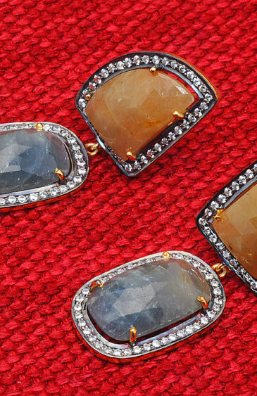 Blue Sapphire Fancy Shape Gemstone Studded 925 Solid Silver Earrings Se011067
