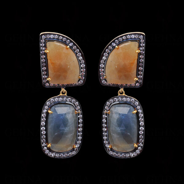 Blue Sapphire Fancy Shape Gemstone Studded 925 Solid Silver Earrings Se011067