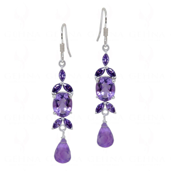 Amethyst Teardrop Shaped Gemstone Studded 925 Silver Earrings SE04-1068